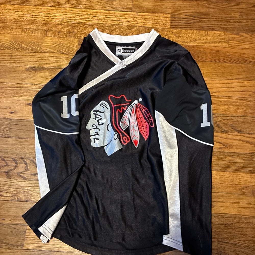 Womens Black and White Jersey with Red Accents (Blackawks)